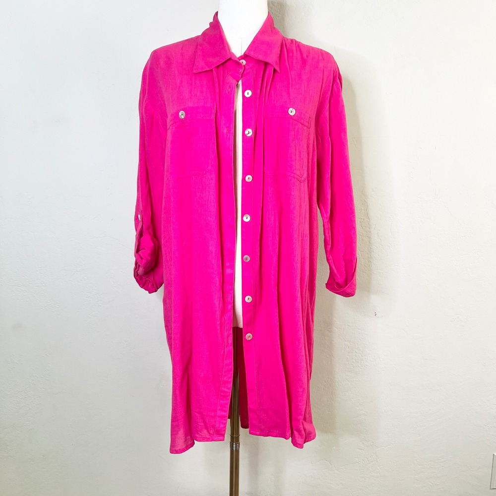 Helen Jon Camp Shirt Cover-Up Lotus Pink Womens Size Medium NEW Cotton Roll Tab